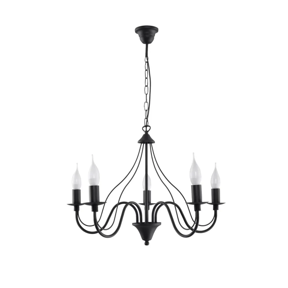 Sollux Rustikaler Kronleuchter Schwarz 5-armig E14 FIORANO