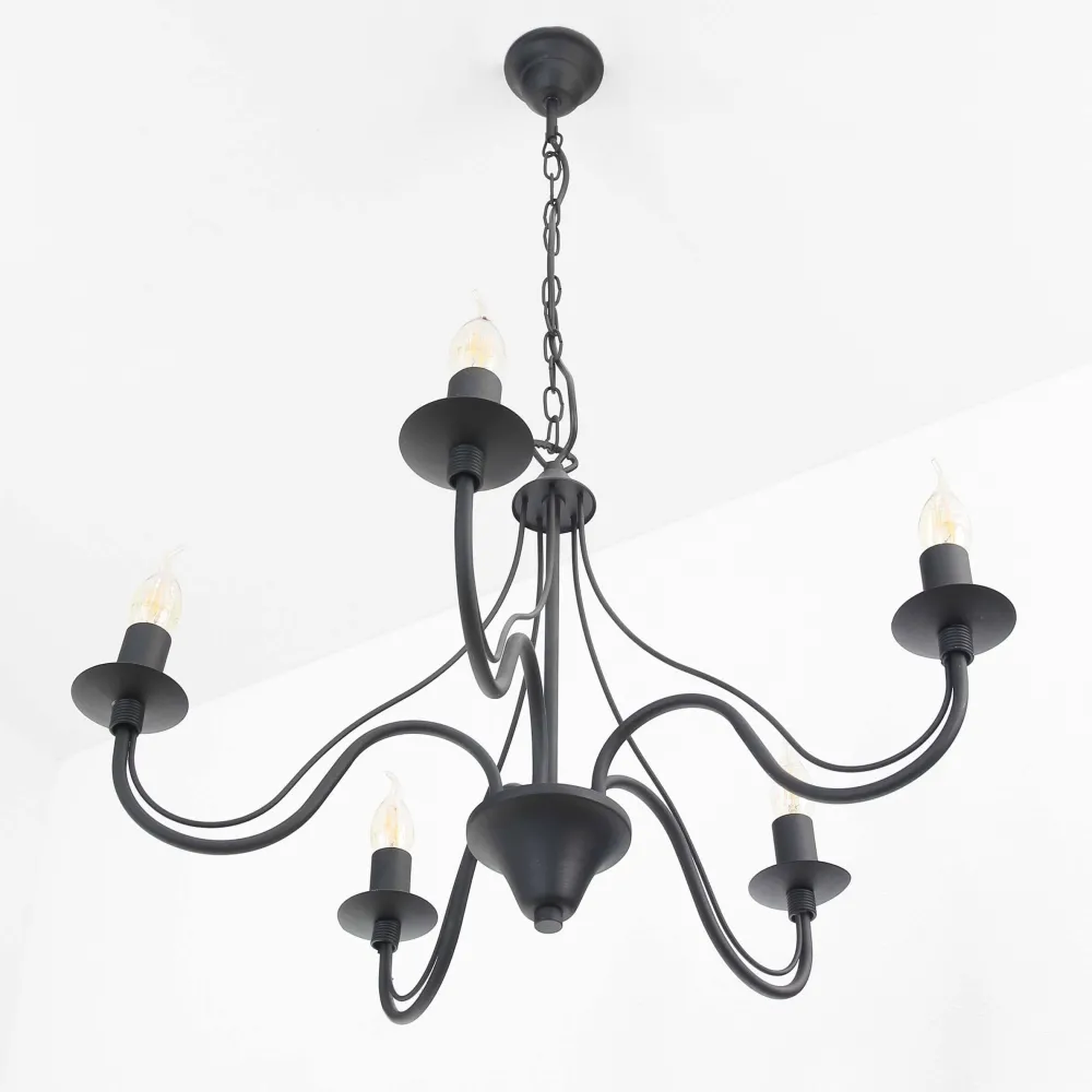 Sollux Rustikaler Kronleuchter Schwarz 5-armig E14 FIORANO