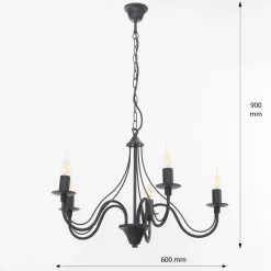 Sollux Rustikaler Kronleuchter Schwarz 5-armig E14 FIORANO