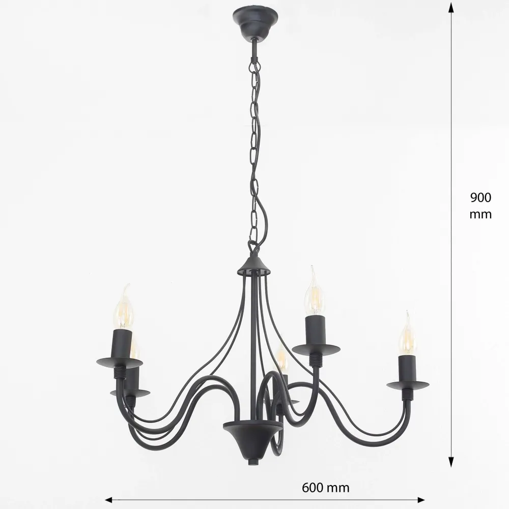 Sollux Rustikaler Kronleuchter Schwarz 5-armig E14 FIORANO