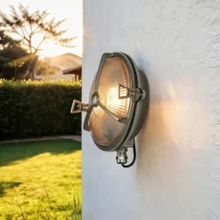 Discount Lido Schiffslampe Messing Riffelglas IP64 rostfrei rund