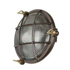 New Lido Schiffslampe Wand Ø 21 cm Messing Glas E27 IP64 außen