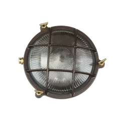 New Lido Schiffslampe Wand Ø 21 cm Messing Glas E27 IP64 außen