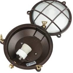 New Lido Schiffslampe Wand Ø 21 cm Messing Glas E27 IP64 außen