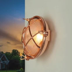 Outlet Lido Schiffslampe Wand Messing Glas E27 IP64 in Kupfer außen