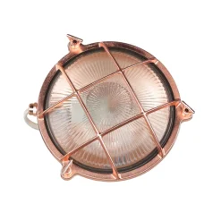 Outlet Lido Schiffslampe Wand Messing Glas E27 IP64 in Kupfer außen