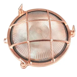 Outlet Lido Schiffslampe Wand Messing Glas E27 IP64 in Kupfer außen