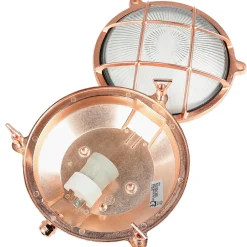Outlet Lido Schiffslampe Wand Messing Glas E27 IP64 in Kupfer außen
