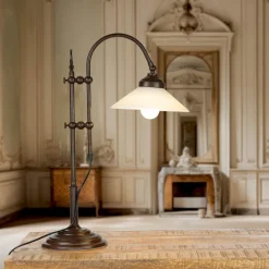 Discount Giovanni Battista Schreibtischlampe Messing Glas 49 cm E27 Braun Weiß