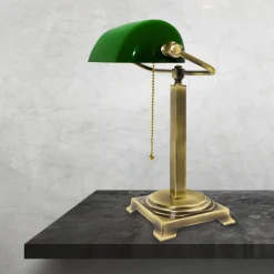 Giovanni Battista Schreibtischlampe Messing Glas H: 39,5 cm Zugschalter E27* Glaslampen|Messinglampen