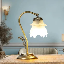 Giovanni Battista Schreibtischlampe Messing Glas Floral schwenkbar* Tischlampen|Lampen Aus Aller Welt