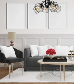 Outlet Belis Schwarze Deckenlampe Retro Metall E27 L:65 cm 5-flammig