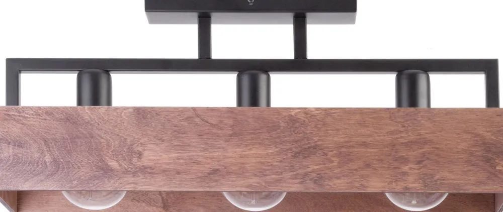 Sigma Schwarze Deckenleuchte Holz Metall 3-flammig 60 cm E27* Deckenleuchten|Flurlampen