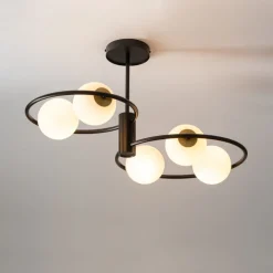 Discount Sigma Schwarze Deckenleuchte Metall G9 5-flammige Glas Kugel