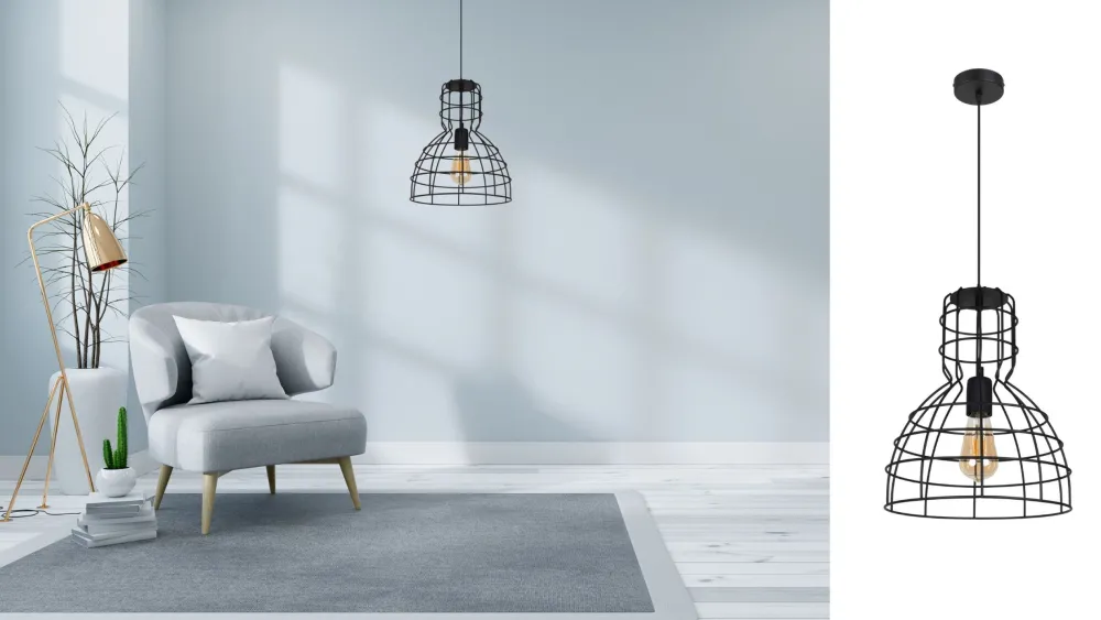 Sale Belis Schwarze Hängelampe Drahtschirm Metall Ø30 cm E27 Loft