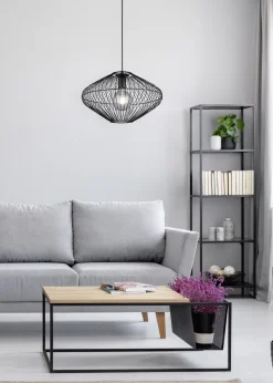 Trio Reality Schwarze Hängelampe Drahtschirm Metall E27 Ø38 cm Retro* Hängelampen|Bürolampen