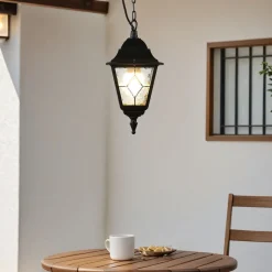Best Elstead Schwarze Hängelampe IP43 Rustikal Kirchenglas