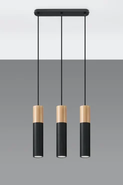 Sollux Schwarze Hängelampe Metall Holz Skandinavisch Esszimmer* Hängelampen|Esszimmer Lampen