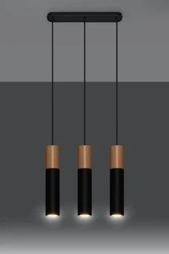 Sollux Schwarze Hängelampe Metall Holz Skandinavisch Esszimmer* Hängelampen|Esszimmer Lampen