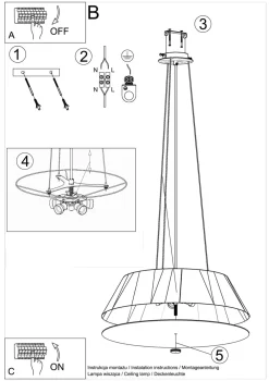 Sollux Schwarze Hängelampe Stoff Glas rund Ø 60 cm Modern 5x E27* Hängelampen|Stofflampen