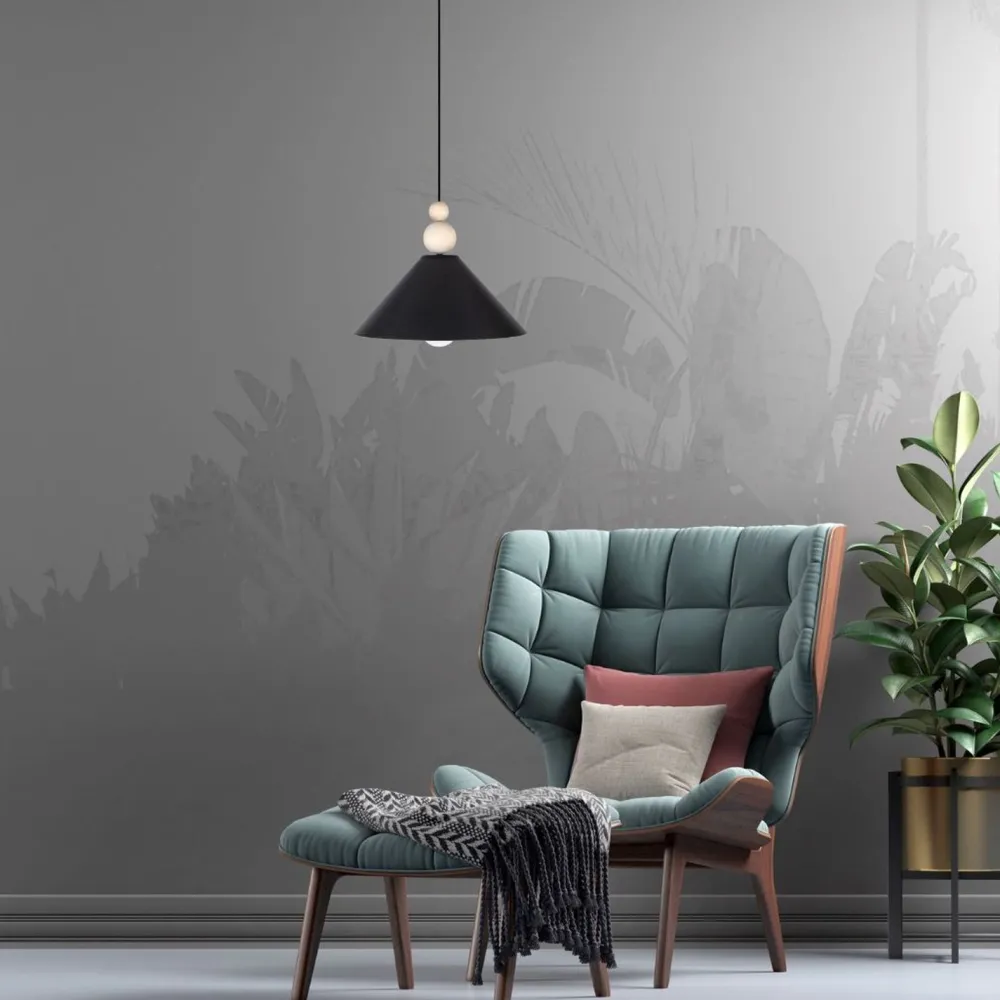 Best Belis Schwarze Hängeleuchte Holz Metall Ø26 cm E27 gemütlich