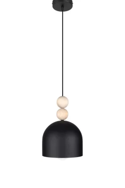 Belis Schwarze Hängeleuchte Metall Holz Ø17 cm E27 wohnlich* Hängelampen|Bürolampen