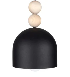 Belis Schwarze Hängeleuchte Metall Holz Ø17 cm E27 wohnlich* Hängelampen|Bürolampen
