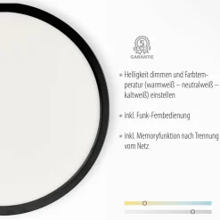 New Just Light Schwarze LED Deckenlampe dimmbar Ø40 cm Fernbedienung
