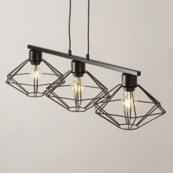 Sigma Schwarze Pendelleuchte 3-flammig Draht L:87 cm Metall* Vintage Lampen|Designerlampen