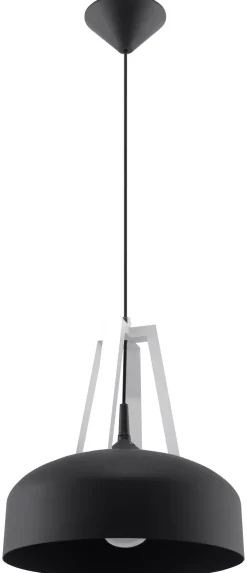 Clearance Sollux Schwarze Pendelleuchte Metall Holz rund Ø30cm Retro