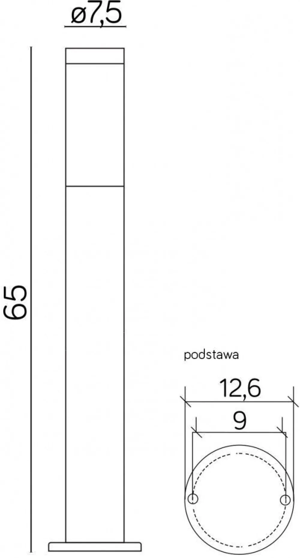 SU-MA Schwarze Pollerleuchte BETULA 65cm Edelstahl IP44* Moderne Außenleuchten|Wegeleuchten
