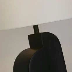 Searchlight Schwarze Tischleuchte Metall Stoff in Weiß 65 cm E27* Wohnzimmerlampen|Stofflampen