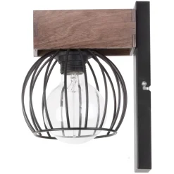 Sigma Schwarze Wandlampe Metall Holz E27 H:25 cm wohnlich* Wandleuchten|Flurlampen