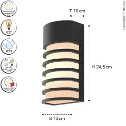 Eco-Light Schwarze Wandleuchte außen Aluminium H:24,3 cm IP54 E27* Metall Lampen|Fassadenstrahler