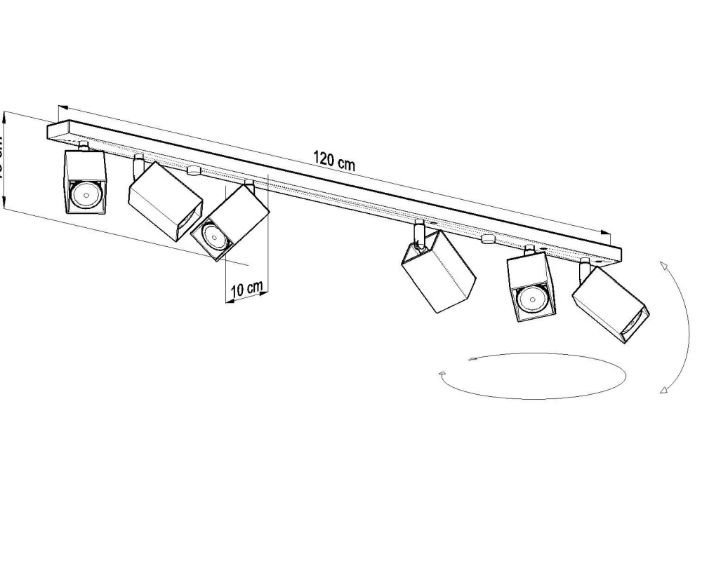 Sollux Schwarzer Deckenstrahler FALERIA 120 cm lang 6x GU10* Wohnzimmerlampen|Moderne Lampen