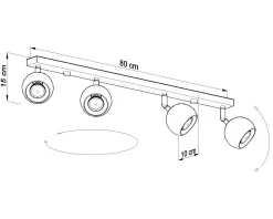 Outlet Sollux Schwarzer Strahler Stahl 4-flammig 80cm lang Retro GU10
