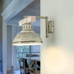 Luminex Shabby Chic Wandlampe Weiß HAKON mit Echt Holz* Rustikale Lampen|Vintage Lampen