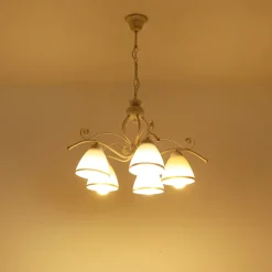 Lamkur Shabby Weiß Pendelleuchte Metall 5-flmg Esstisch* Hängelampen|Esszimmer Lampen
