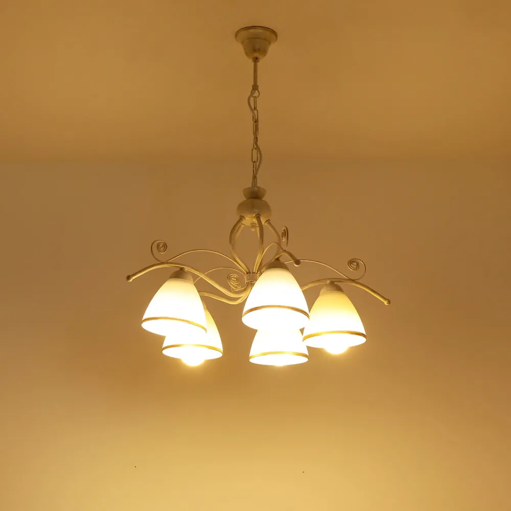 Lamkur Shabby Weiß Pendelleuchte Metall 5-flmg Esstisch* Hängelampen|Esszimmer Lampen