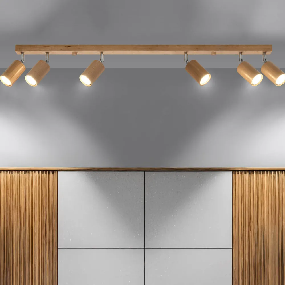 Sale Sollux Spot Strahler Holz 120 cm lang 6-flammig schwenkbar