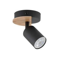 TK Lighting Spot Strahler Metall Holz schwenkbar Schwarz Natur GU10* Spots|Wandleuchten