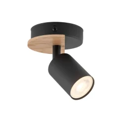 TK Lighting Spot Strahler Metall Holz schwenkbar Schwarz Natur GU10* Spots|Wandleuchten