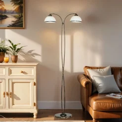 Luminex Standleuchte KORFU in Messing Antik 2-flmg* Rustikale Lampen|Glaslampen