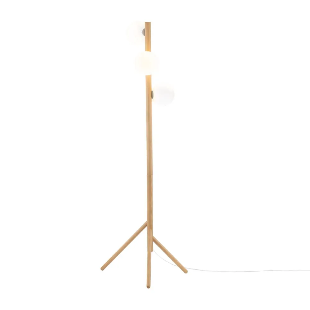 TK Lighting Stehlampe 150 cm klein Holz Glas 3x G9 Dreibein MIEKE* Glaslampen|Holzlampen