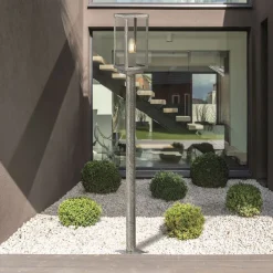 Searchlight Stehlampe außen 90 cm IP44 in Silber eckig E27 Glas Metall* Wegeleuchten|Moderne Außenleuchten