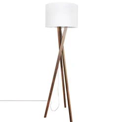 Outlet By Rydéns Stehlampe Dreibein 160 cm hoch Stoff Holz E27 in Walnuss Weiß