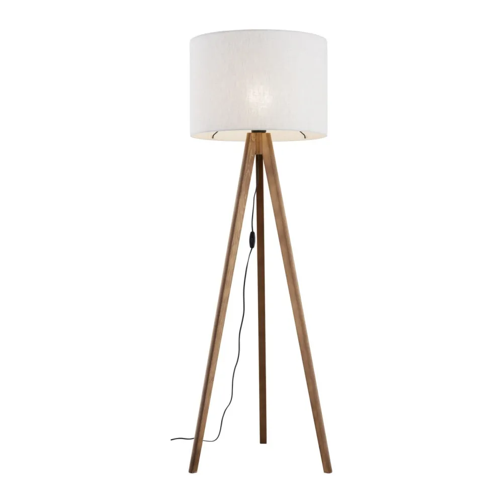 Sale TK Lighting Stehlampe Dreibein klein 145 cm E27 Skandi Holz Leinen