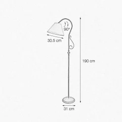 Giovanni Battista Stehlampe groß 190 cm E27 schwenkbar Messing Stoff Rustikal* Bürolampen|Lampen Aus Aller Welt