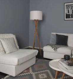 By Rydéns Stehlampe Holz Stoff E27 160 cm Dreibein Eiche Weiß* Wohnzimmerlampen|Stofflampen