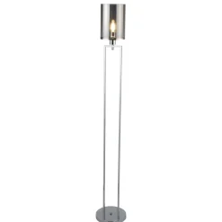 Discount Searchlight Stehlampe klein 144 cm Rauchglas Metall Grau Chrom Wohnzimmer